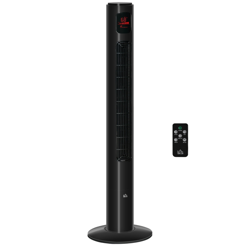 HOMCOM Turmventilator mit 70° Oszillation, 12-Stunden-Timer, LED-Sensorpanel, 45W Fernbedienung, 2 Steuermodi, Schwarz