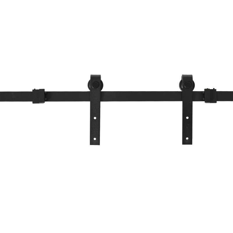 HOMCOM Système de Porte Coulissante Rail de Porte Coulissante pour Doubles Portes en Bois Accessoire en Acier au Carbone Noir 183 x 0,6 x 18 cm