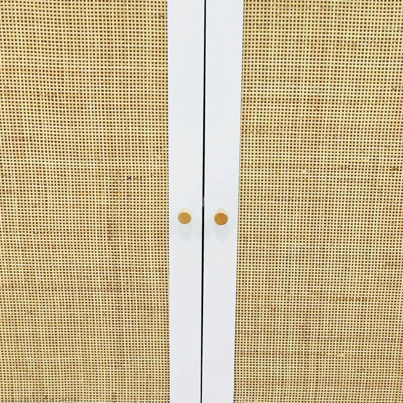 HOMCOM Buffet hoch Aufbewahrungsmöbel Design Bohème doppelte Türen mit 2 Ebenen, Rattanfront 80 x 40 x 85 cm Weiß