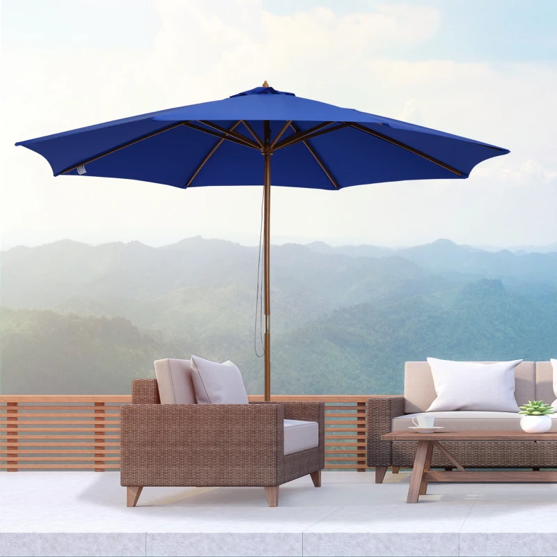 Outsunny Parasol de jardin, résistant aux intempéries, en bambou, 300 cm x 300 cm x 250 cm, Bleu + Naturel