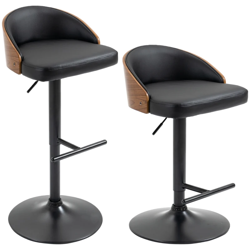 Lot de 2 tabourets de bar pivotants avec repose-pieds tabouret de bar réglable en hauteur chaises de cuisine tabourets pivotants similicuir bois noir et café 48 x 49,5 x 76-96 cm