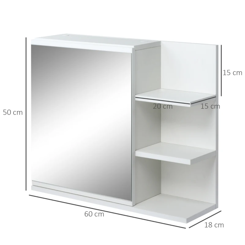 kleankin Badezimmerspiegelschrank mit Regal 3 Seitengestelle Wandmontage-Set enthalten Weißes Holzdesign