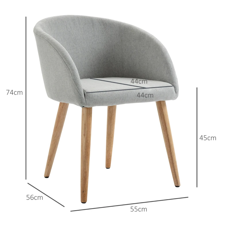 HOMCOM Set mit 2 Esszimmerstühlen Küchenstuhl im skandinavischen Design - Schräge Gummibaumbeine Bezug Leinen-Look Hellgrau