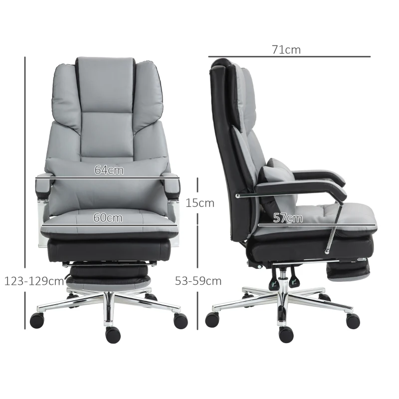 HOMCOM Fauteuil de bureau, ergonomique, ajustable, 63x71x123-129cm, Gris clair/Noir