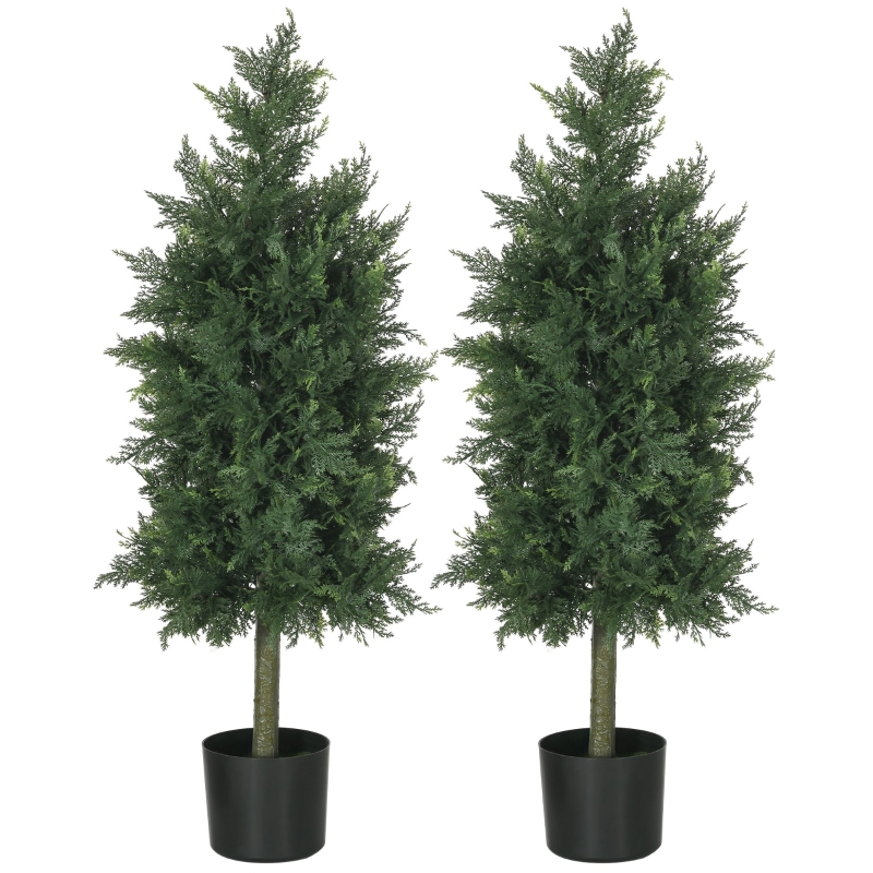 HOMCOM Set mit 2 künstlichen Zedern mit Topf, Höhe 90 cm, Nadelbaum, 38L x 12,5B x 90H cm