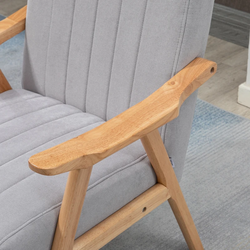 HOMCOM Fauteuil au Design Scandinave, Velours, Bois Massif ; 68 cm x 74 cm x 82 cm, Nature + Gris