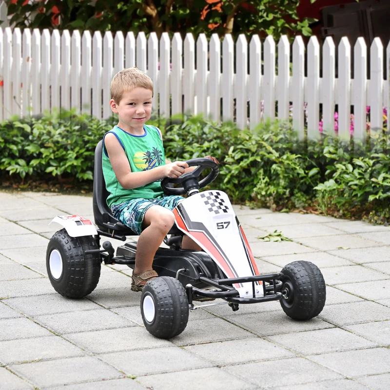 HOMCOM Kart à Pédales pour Enfants Véhicule à Pédales Jouet pour Enfants 3-6 Ans Acier Blanc 104 x 66 x 57 cm(m-2)