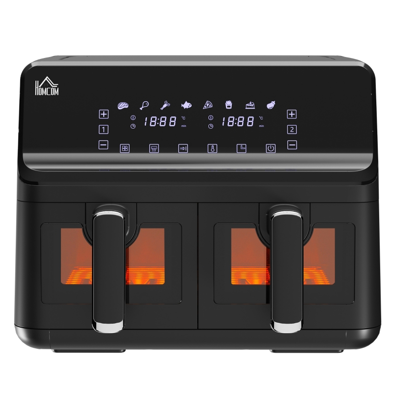 HOMCOM heteluchtfriteuse 4 l met dubbele knopbediening snelle luchtcirculatiesysteem timer mand