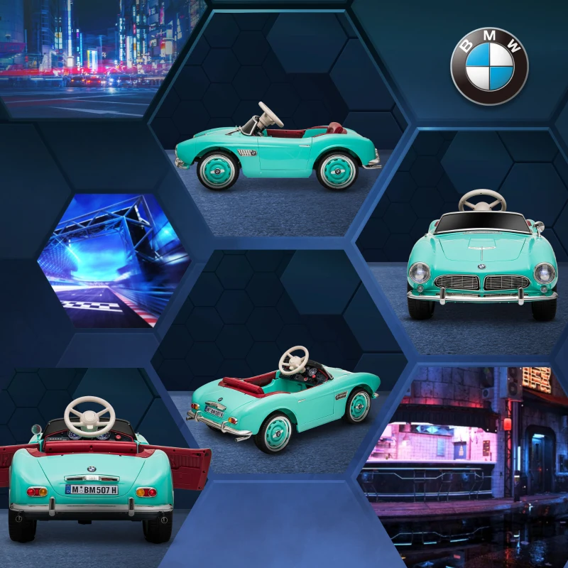 HOMCOM Elektroauto für Kinder Lizenz BMW 507 Retro-Vintage-Stil 12V max. 5km/h Fernbedienung Grün