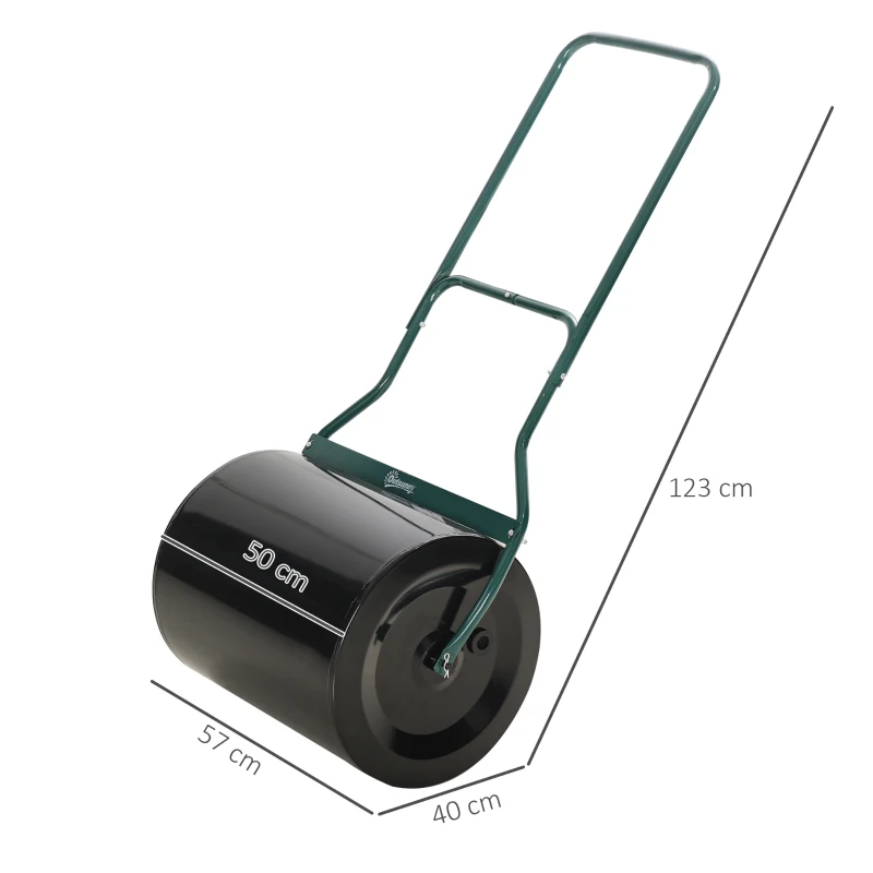 Outsunny φ50cm Steel Garden Lawn Roller Push Pull w/ Fillable Cylinder Water Sand Plug Lawn Flatten Seed Sow Rolling Drum w/ Handle