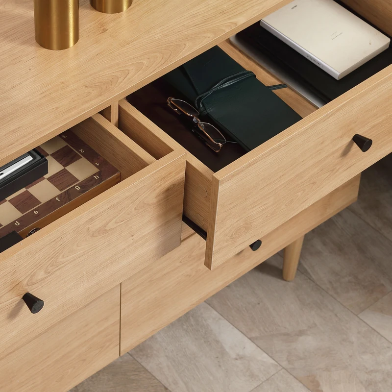 HOMCOM Kommode 6 Schubladen Aufbewahrungsschrank Massivholzbeine 120 x 40 x 80 cm Holzfarbe