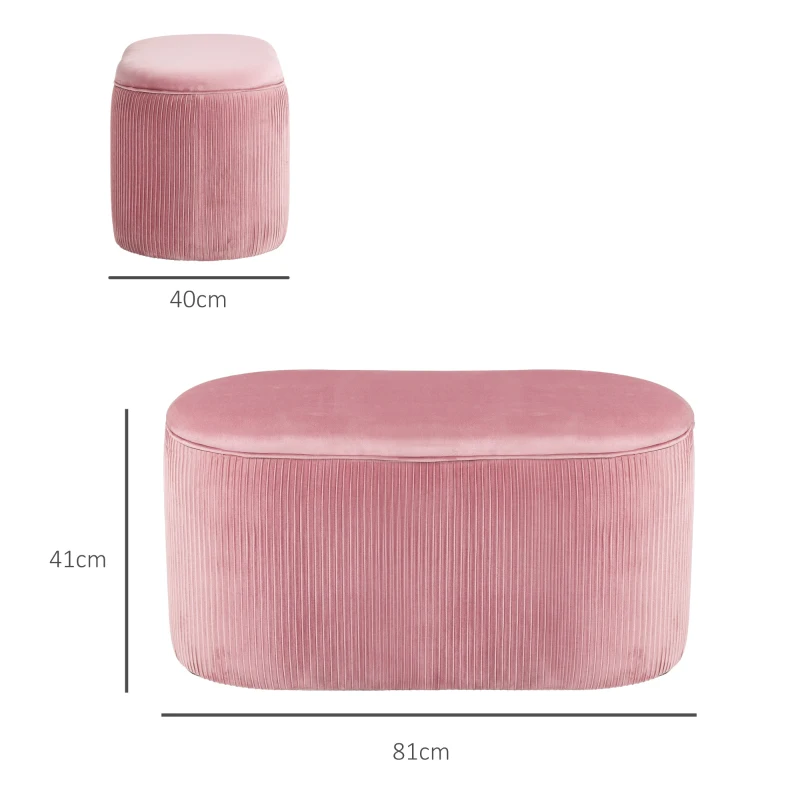 HOMCOM Banc de Rangement Banquette Ottomane, Design Rétro, Velours Côtelé, 81 cm x 40 cm x 41 cm, Rose