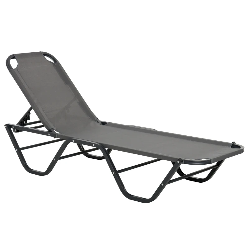 Outsunny Transat de Plage 5 Positions en Aluminium Relax Transat Textilène Gris + Noir 163 x 58,5 x 91 cm