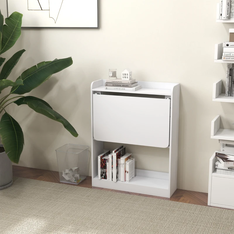 HOMCOM Computertisch Schreibtisch klappbare Tischplatte und 3 Regalböden Platzsparend 63 x 55,5 x 82 cm Weiß