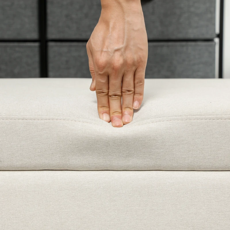 HOMCOM Pouf avec Espace de Rangement, Plateau, Cadre en Bois d'eucalyptus, jusqu'à 120 kg, 107 x 50 x 44 cm, Crème/Noir