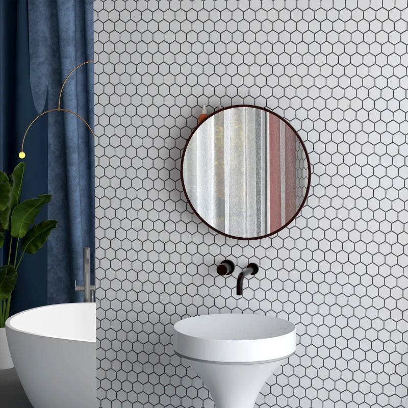 HOMCOM Runder Wandspiegel mit 2 Regalen für Badezimmer, schwarzer Metallrahmen, Durchmesser 50 cm