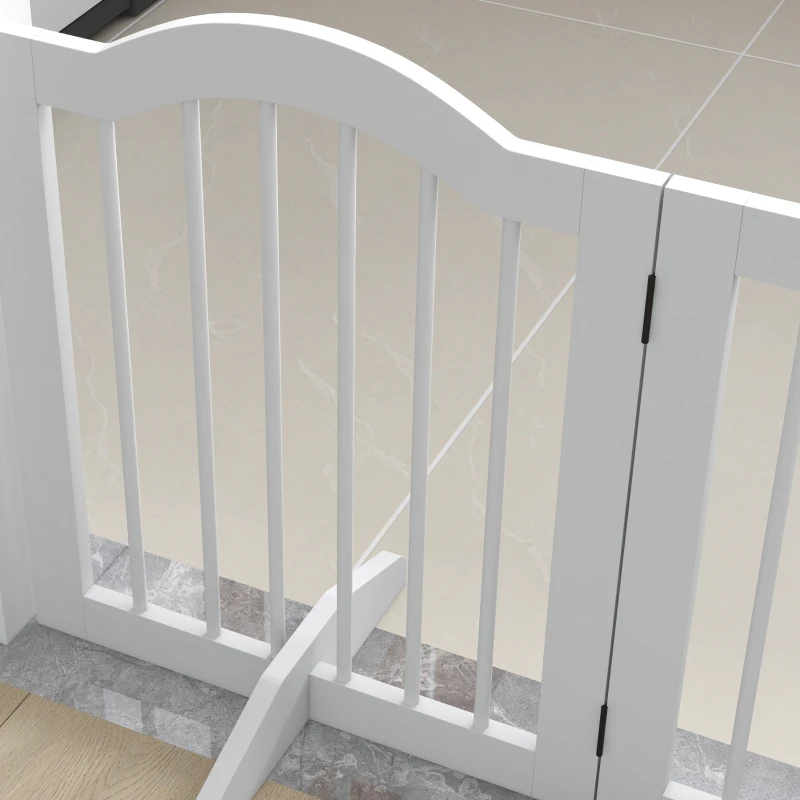 PawHut Barrière de Sécurité pour Chiens Pliable, 4 Panneaux, pour Escaliers, Couloirs, Portes, MDF/Bois Massif, Blanc