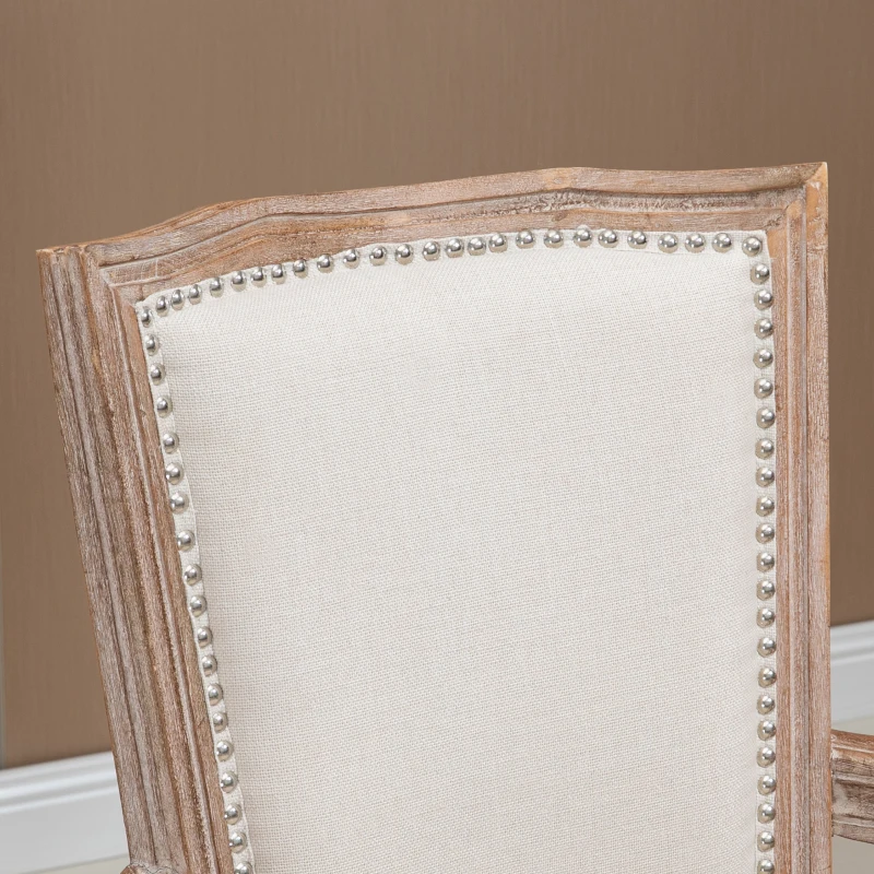 HOMCOM Chaise de Salle à Manger, Chaise de Cuisine, Décor de Clous, style maison de campagne française, Bois de caoutchouc, Blanc crème, 59 x 63,5 x 96cm