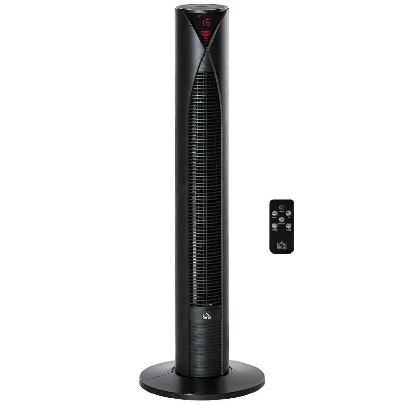 HOMCOM Leiser Säulenventilator mit 70° Oszillation, 12-Stunden-Timer, 4 Modi, 3 Geschwindigkeiten, 45W, 31,5 x 31,5 x 96 cm Schwarz