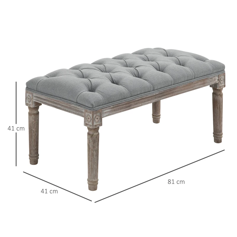 HOMCOM Banc Rembourré, Banquette, Banc de Lit avec Aspect Lin, Banquette de Maquillage pour Couloir, Entrée, Chambre à Coucher, Bois de Caoutchouc, Gris, 81 x 41 x 41 cm