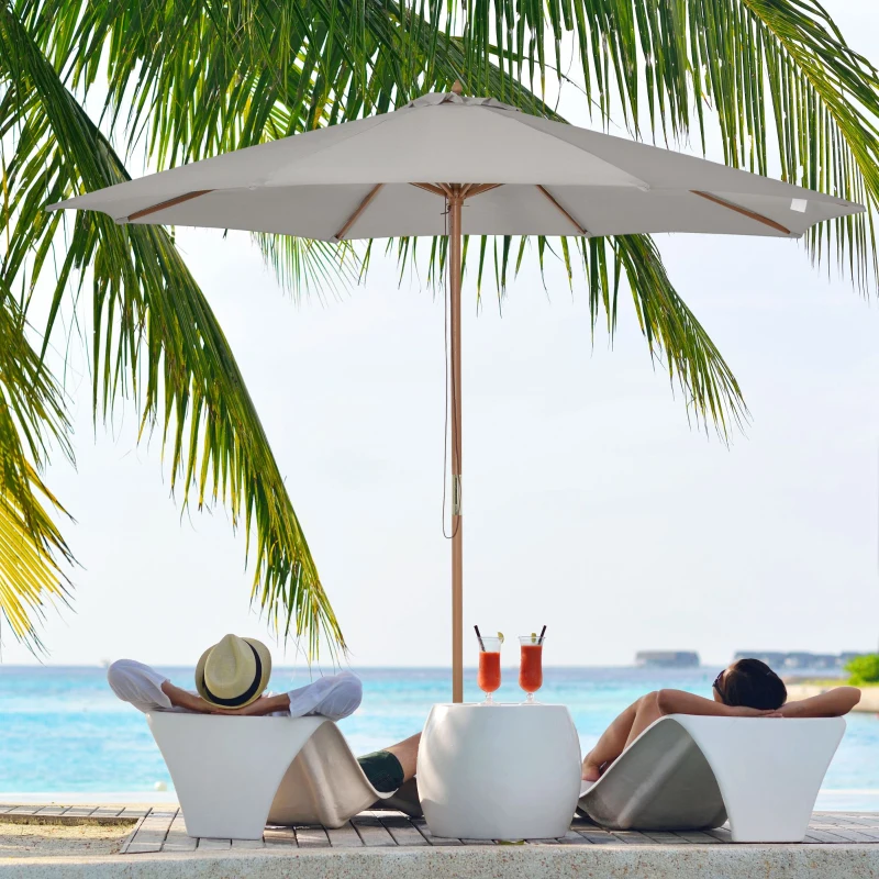 Outsunny Parasol en bois 300 cm Parasol de jardin Parasol de balcon en bambou Gris