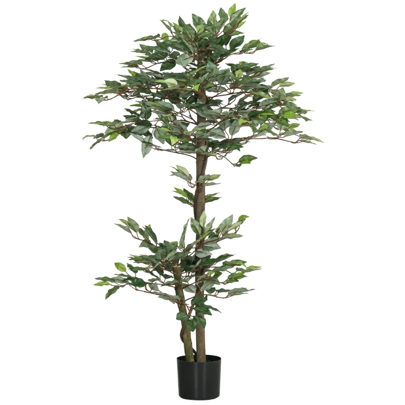 Outsunny Künstlicher Baum Künstliche Pflanze Ficus Höhe 1,5 m Stamm Ranken Moosflechten-Imitatblätter Großer Realismus Topf Inklusive