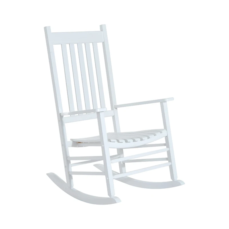 Outsunny Fauteuil à Bascule en Bois avec Accoudoir Fauteuil Relax de Jardin Blanc 69 x 86 x 115 cm