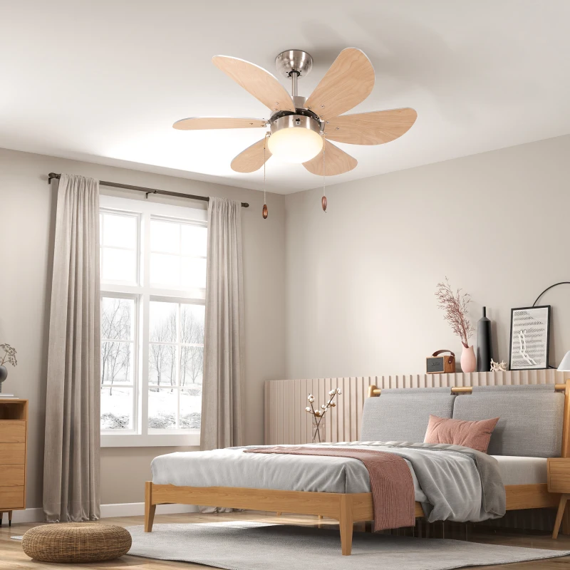 HOMCOM Ventilateur de plafond avec éclairage, Interrupteur à chaîne, 3 vitesses, 76 cm x 76 cm x 41,5 cm, Blanc