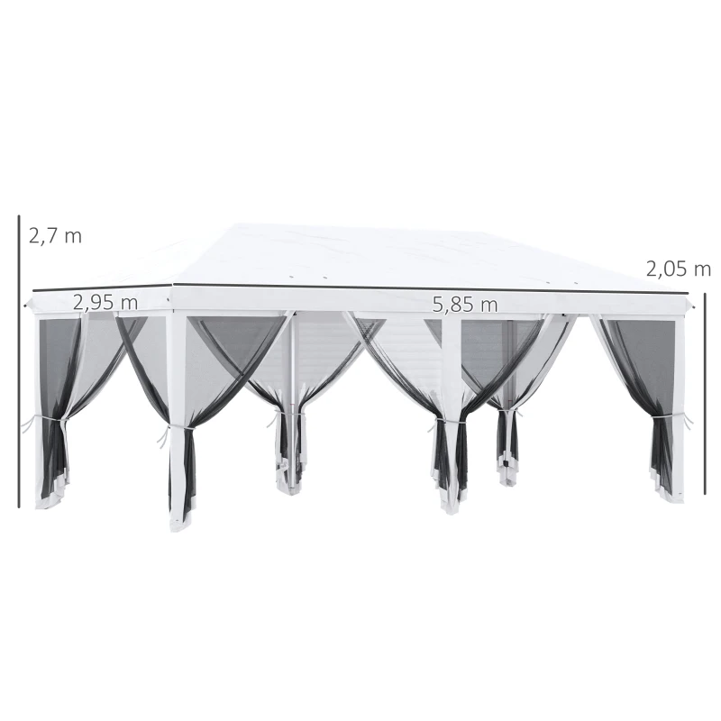 Outsunny Gartenpavillon Barnum Faltbarer Pop-up 6 x 3 m abnehmbare Moskitonetze + Transporttasche Creme Schwarz