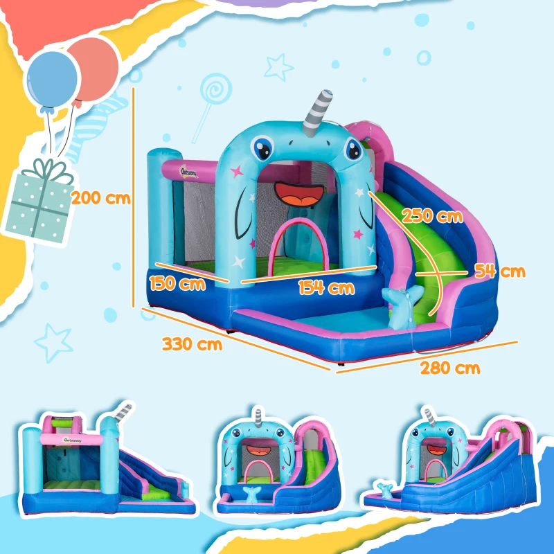 Outsunny Château Gonflable avec Toboggan, Aire de Saut, Piscine, Buses d'Eau, 330 x 280 x 200 cm