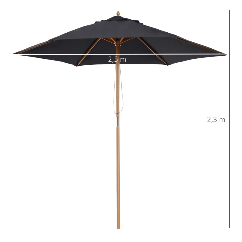Outsunny Garten-Sonnenschirm Gerade Doppeldach Hexagonal Große Größe Ø 2,5 x 2,3H m aus Bambusholz Schwarz