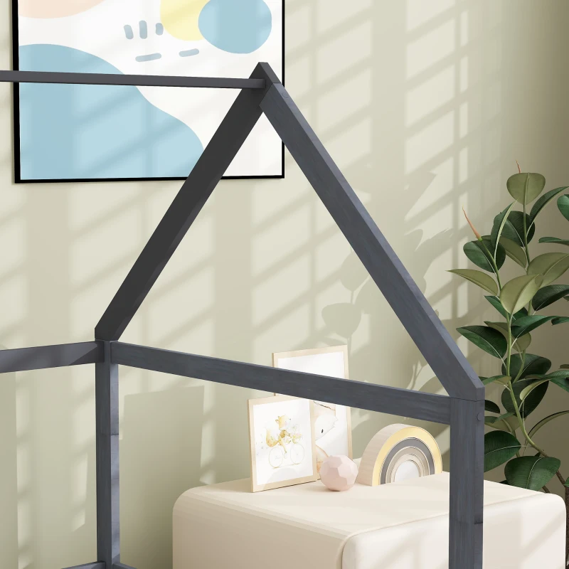AIYAPLAY Kinderhüttenbett Kinderbett 3-8 Jahre Bettrahmen Sicherheitsgeländer 196L x 97,5B x 135H cm Kiefernholz grau