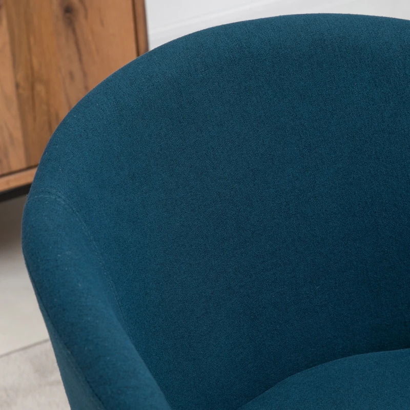 HOMCOM Packung mit 2 Esszimmerstühlen, Küchenstühlen im skandinavischen Design - Spitz zulaufende Gummiholzbeine - Ergonomische Sitzfläche, Rückenlehne und Armlehnen mit Leinenoptik-Bezug in Entenblau