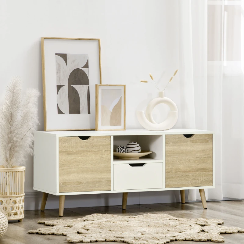 HOMCOM TV Schrank TV Sideboard Aufbewahrungsschrank auf Beinen mit 2 Schränken aus Holz für Schlafzimmer Wohnzimmer 110 x 40 x 50 cm