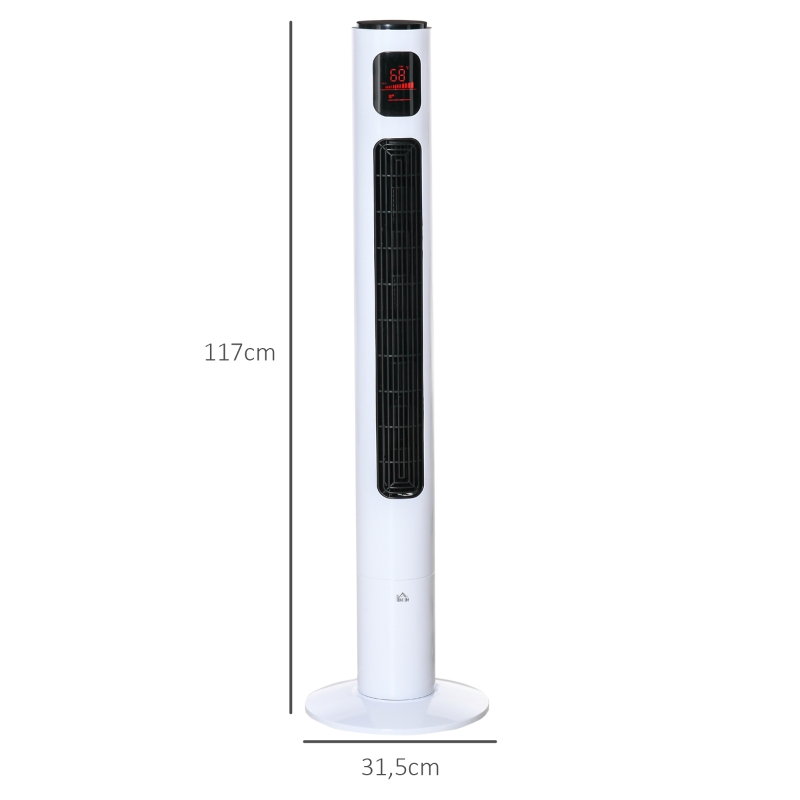 HOMCOM Säulenventilator 70° Oszillation 12h Timer LED-Sensorpanel 45W Fernbedienung 2 Steuerungsmöglichkeiten Weiß