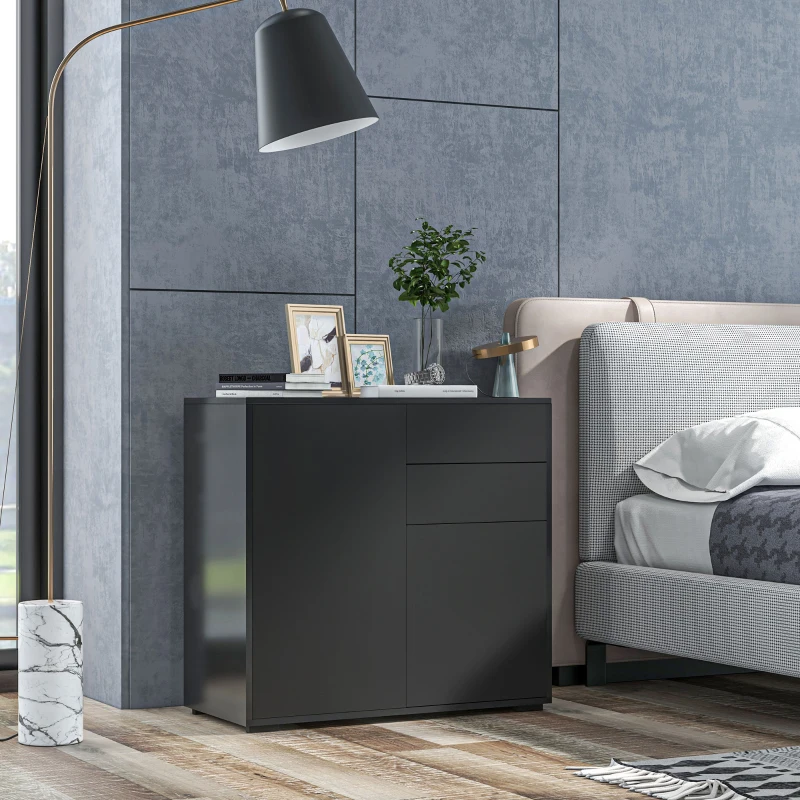 HOMCOM Armoire de rangement avec 2 tiroirs, 2 portes, avec dispositif anti-basculement, pour salon, chambre à coucher, 79 x 36 x 74 cm, Noir