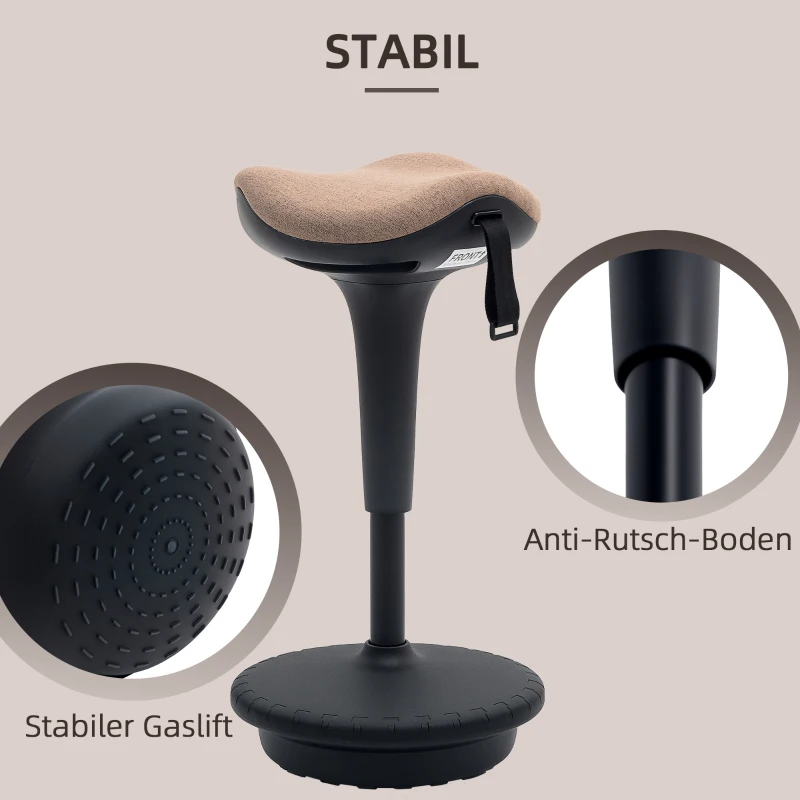 HOMCOM Balanceerkruk, Beweeglijke Zitting, Draaibaar, Hoogte Verstelbaar, Ergonomisch, 34 x 34 x 68,5-83,5 cm, Bruin