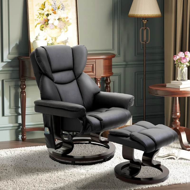 Fauteuil relax HOMCOM avec fonction de massage, repose-pieds, fonction inclinable, Similicuir 79 x 82 x 101 cm