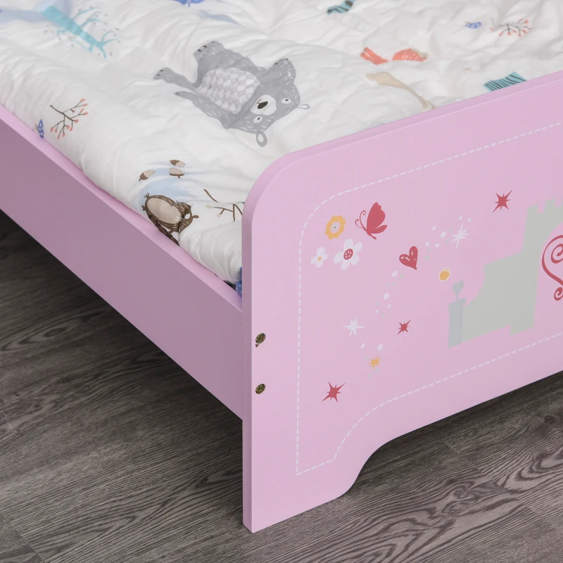 HOMCOM Kinderbett - Kinderbett Design Prinzessin Motiv Schloss - Lattenrost inklusive - MDF Sperrholz Rosa