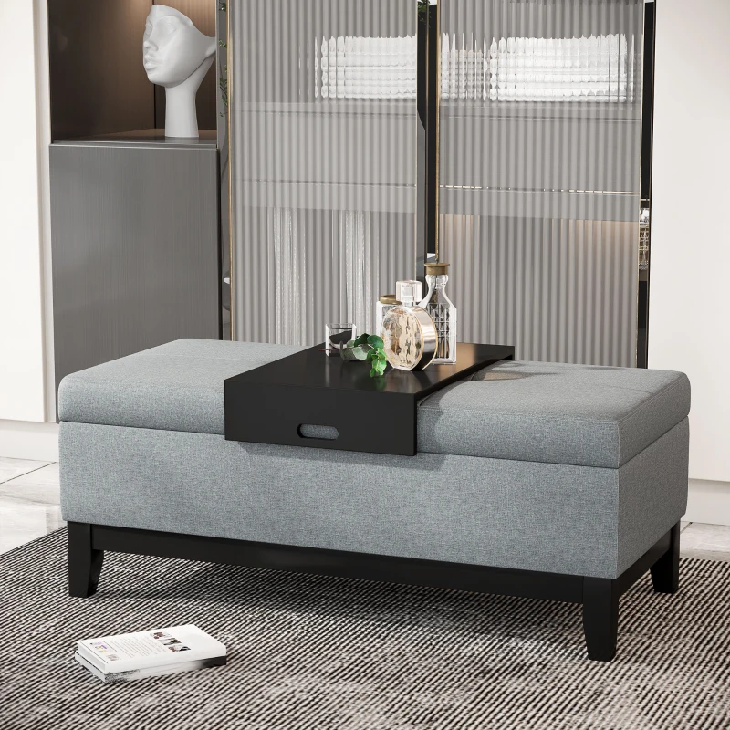 HOMCOM Banc avec Espace de Rangement Banquette Capitonnée Charge Max. 120 kg Banc de Rangement en Mousse pour Salon Chambre à Coucher Gris foncé 107 x 50 x 44 cm