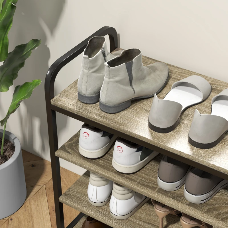 HOMCOM Schuhschrank 4 Ebenen, Schuhaufbewahrung 11 Paare Schuhe Metallrahmen - 70 B x 30 T x 65 H cm Schwarz