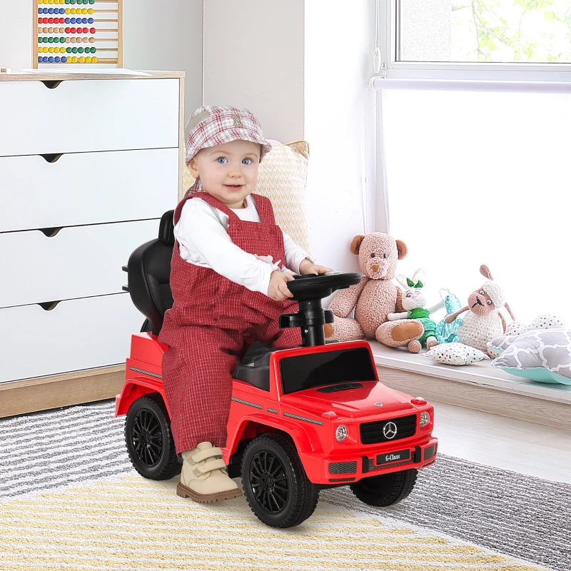 HOMCOM Kinderfahrzeug Auto Multi-Ausgestattet für Kinder 12-36 Monate Hupe Trittbrett, Geländer und Sonnenschirm Rot