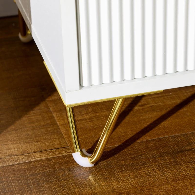 HOMCOM Mesa de Cabeceira com 2 Gavetas Mesa Auxiliar com Pés de Metal para Sala de Estar Dormitório 40x40x47 cm Branco e Dourado