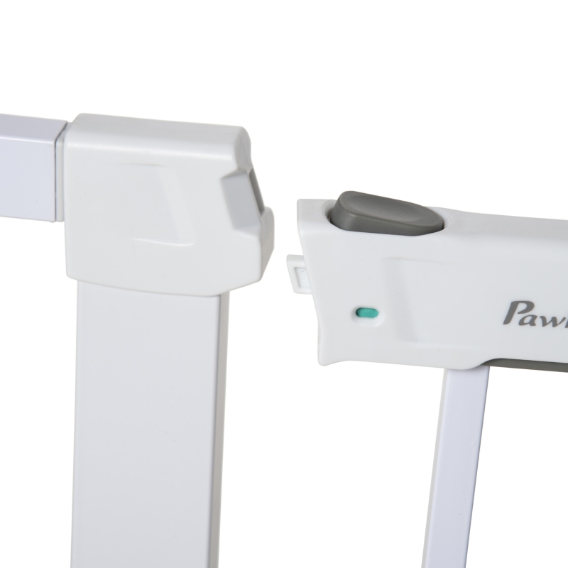 PawHut Barrière de Porte, Installation sans Perçage, Largeur Ajustable de 75-96 cm, Ouverture d'une Seule Main, Métal, Blanc, 76 cm de Hauteur