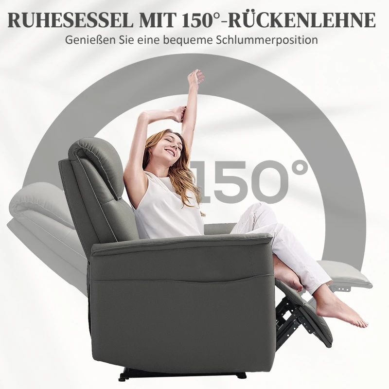 HOMCOM Liegesessel mit Taschenfederkernsitz und verstellbarer Fußstütze, Seitentaschen, für Wohnzimmer, Schlafzimmer, Hellgrau