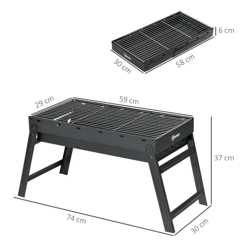 Outsunny Holzkohle Grill Tragbarer Klappbarer BBQ Grill mit herausnehmbarer Kohleschale 74L x 30B x 37H cm