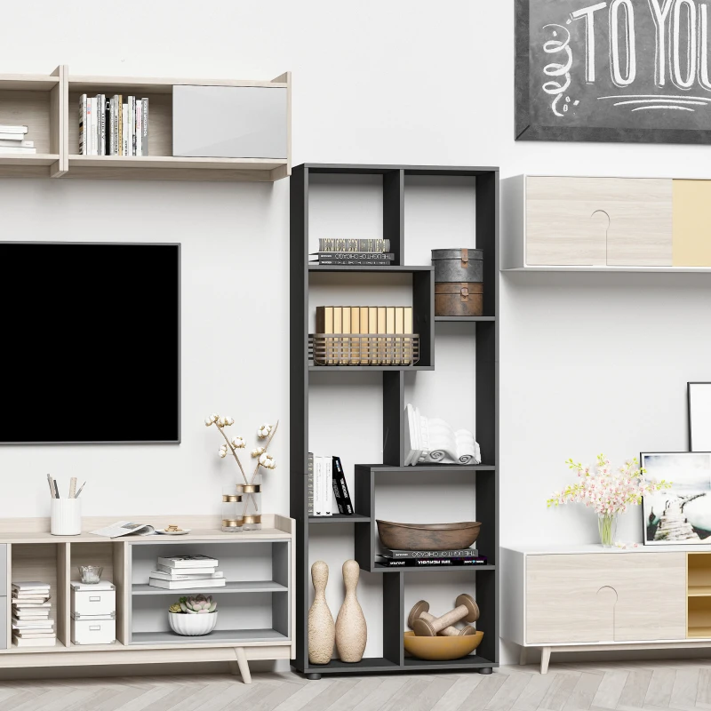 HOMCOM Bücherregal Zick-Zack Design Contemporary 70L x 24B x 178H cm Spanplatten Schwarz