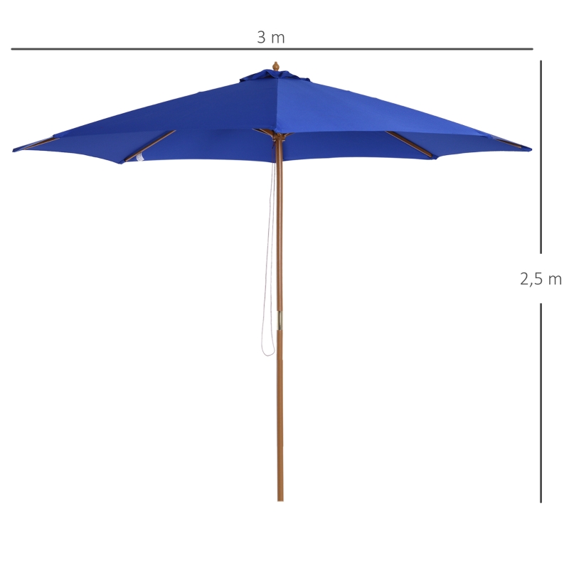 Outsunny Parasol de jardin, résistant aux intempéries, en bambou, 300 cm x 300 cm x 250 cm, Bleu + Naturel