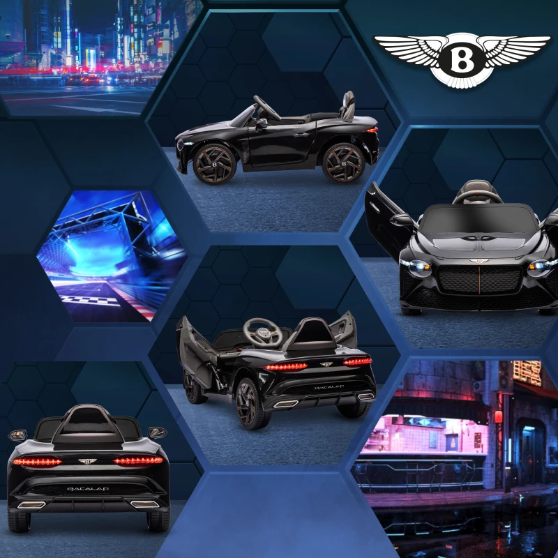 HOMCOM Elektroauto für Kinder von 3 bis 5 Jahren 2 Motoren 12V 25W 3-5 km/h 2,4G-Fernbedienung Bentley Bacalar Schwarz