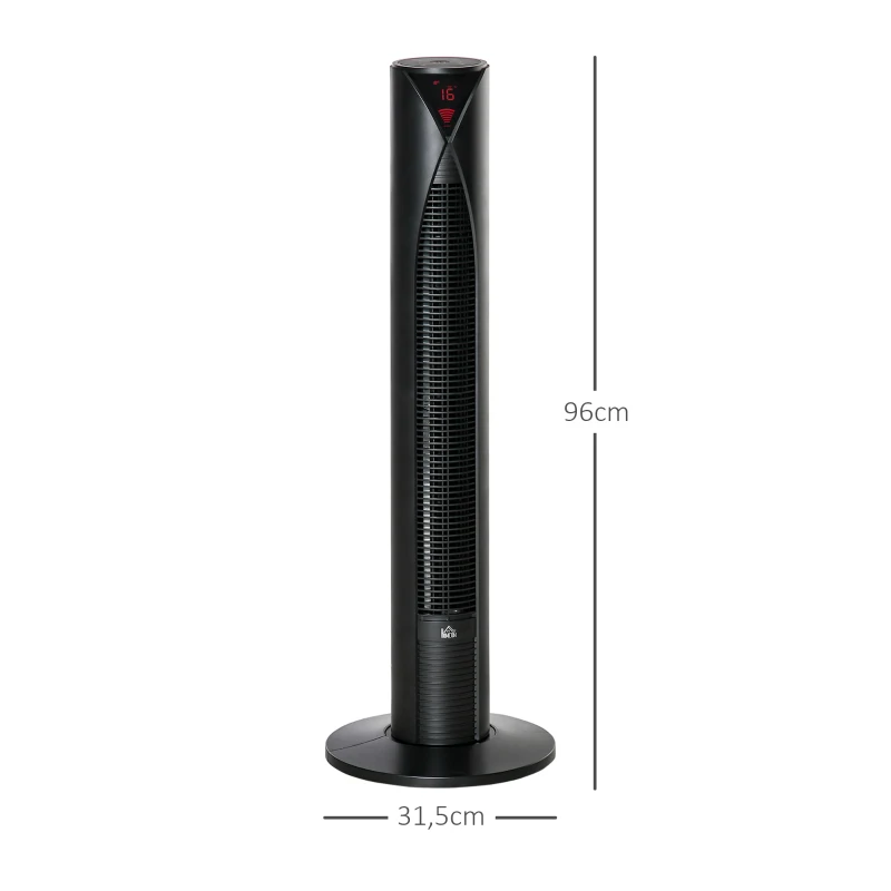 HOMCOM Leiser Säulenventilator mit 70° Oszillation, 12-Stunden-Timer, 4 Modi, 3 Geschwindigkeiten, 45W, 31,5 x 31,5 x 96 cm Schwarz